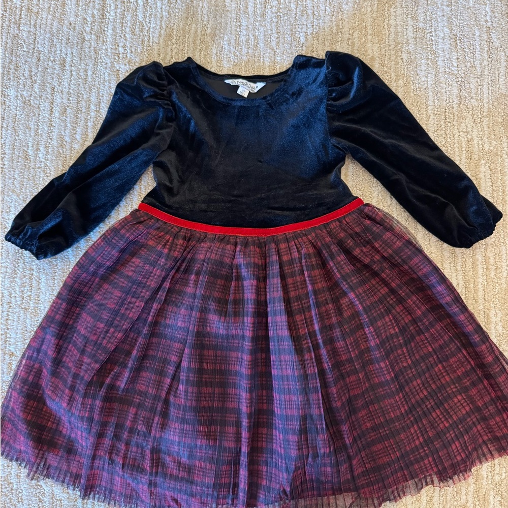 Girls' Velvet and Plaid Dress